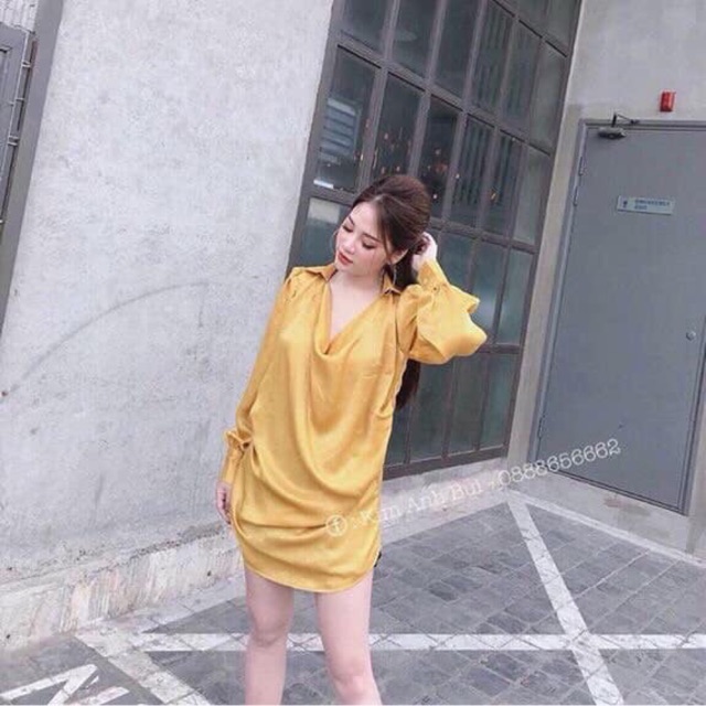Váy sơ mi lụa cổ đổ