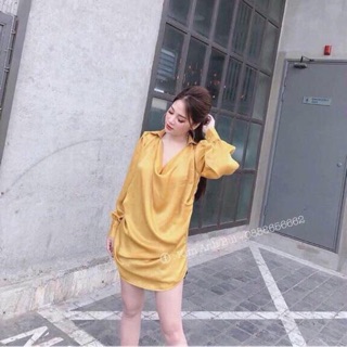 Váy sơ mi lụa cổ đổ