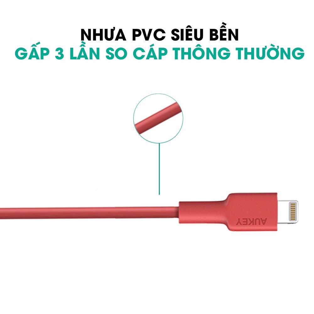 Cáp Sạc Lightning Aukey CB-BAL1 Siêu Bền Chống Rối Toàn Diện Dài 1,2 Mét Chuẩn Mfi - Hàng Chính Hãng