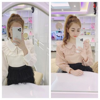 ( ảnh ) Mã E32 Áo bánh bèo, cổ tròn tay voan
