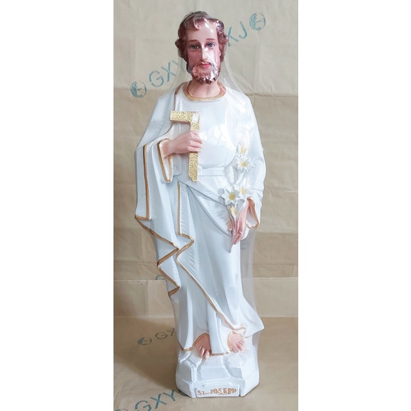 TƯỢNG THÁNH GIUSE 50CM MÀU TRẮNG DÁT VÀNG VIỀN ÁO LẤP LÁNH COMPOSITE  - quà tặng công giáo