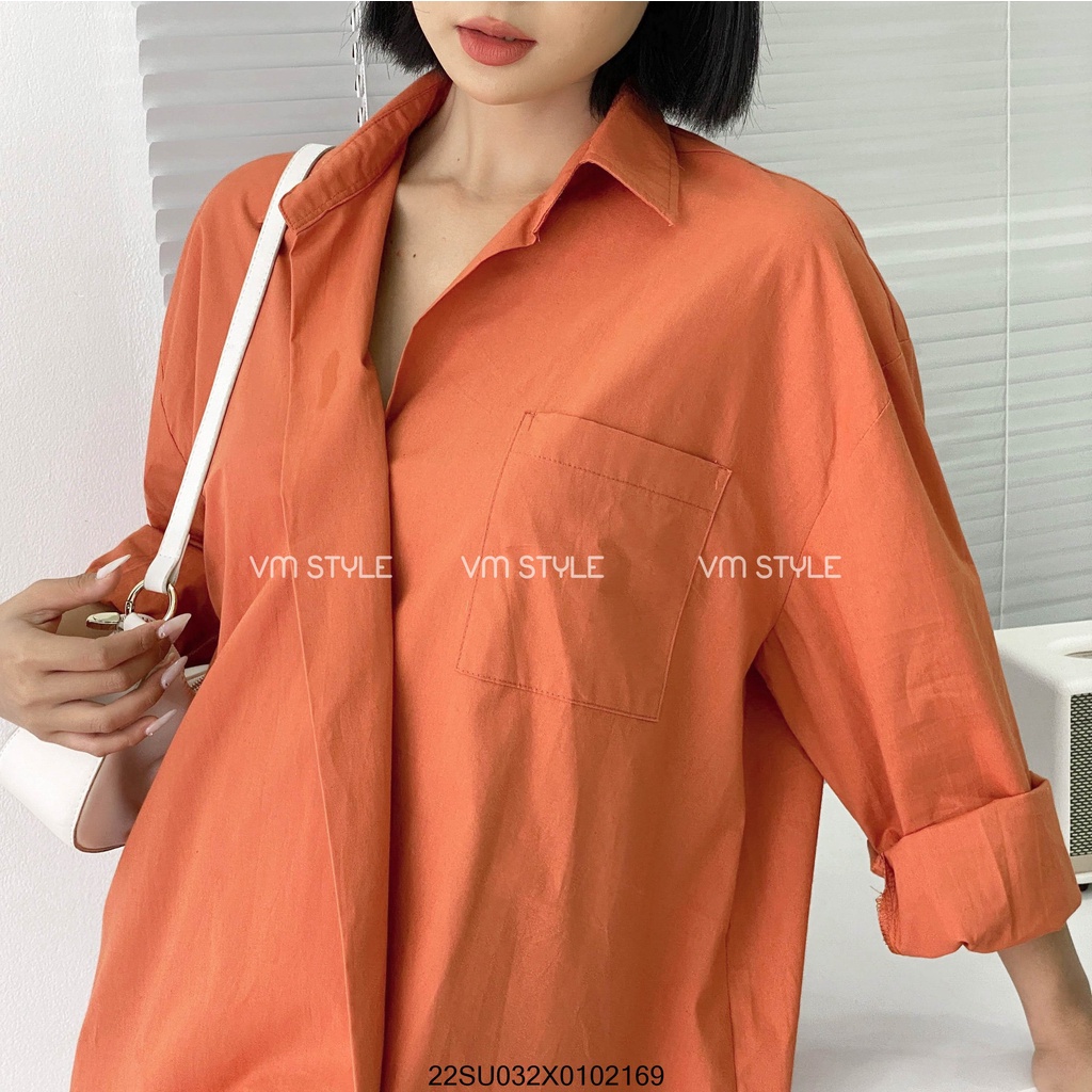 Áo sơ mi tay dài chéo vạt lệch VM STYLE 1 túi 10444 hàn quốc ulzzang thời trang nữ 22SU032X0102