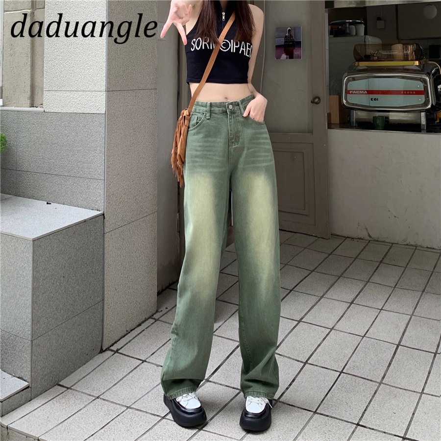 Quần jeans DaDuHey 2022 dễ phối đồ dáng rộng làm sờn màu ống rộng thời trang nữ
