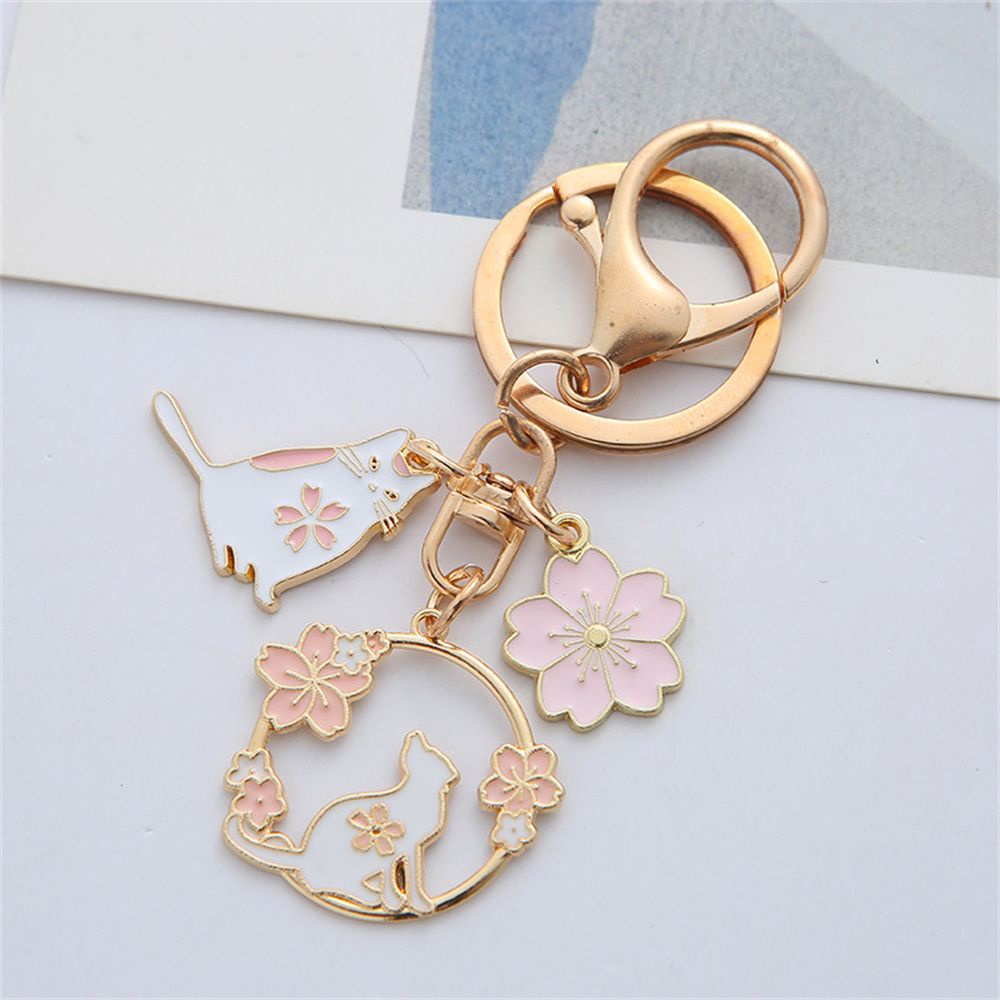 Móc khóa trang trí túi xách hình thỏ/mèo Sakura màu hồng dễ thương bằng kim loại