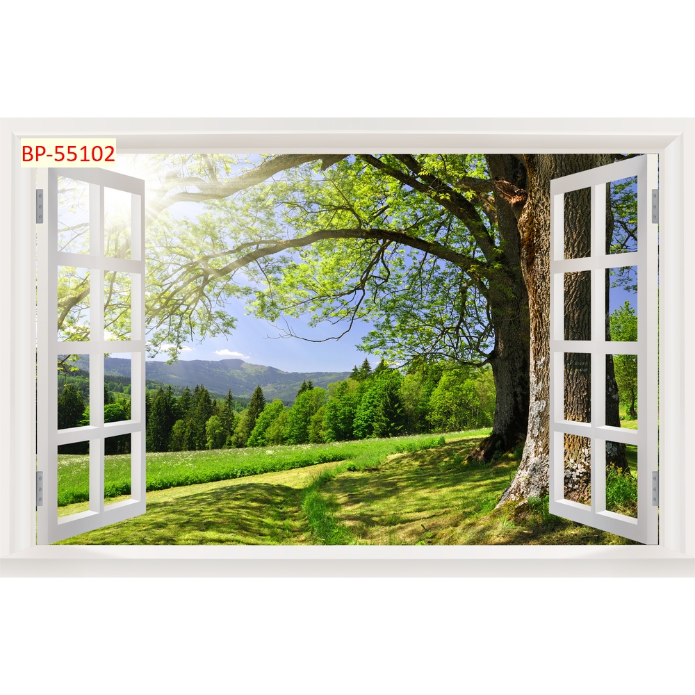 Tranh 3d dán tường cửa sổ hiện đại