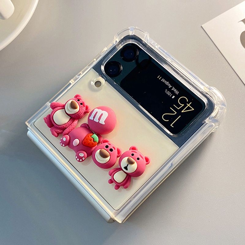 Ốp chống sốc Samsung Z Flip 3 - ZFlip 3 - ZFlip3 - Flip3 5G charm gấu hồng Lotso siêu cutoe dễ thương