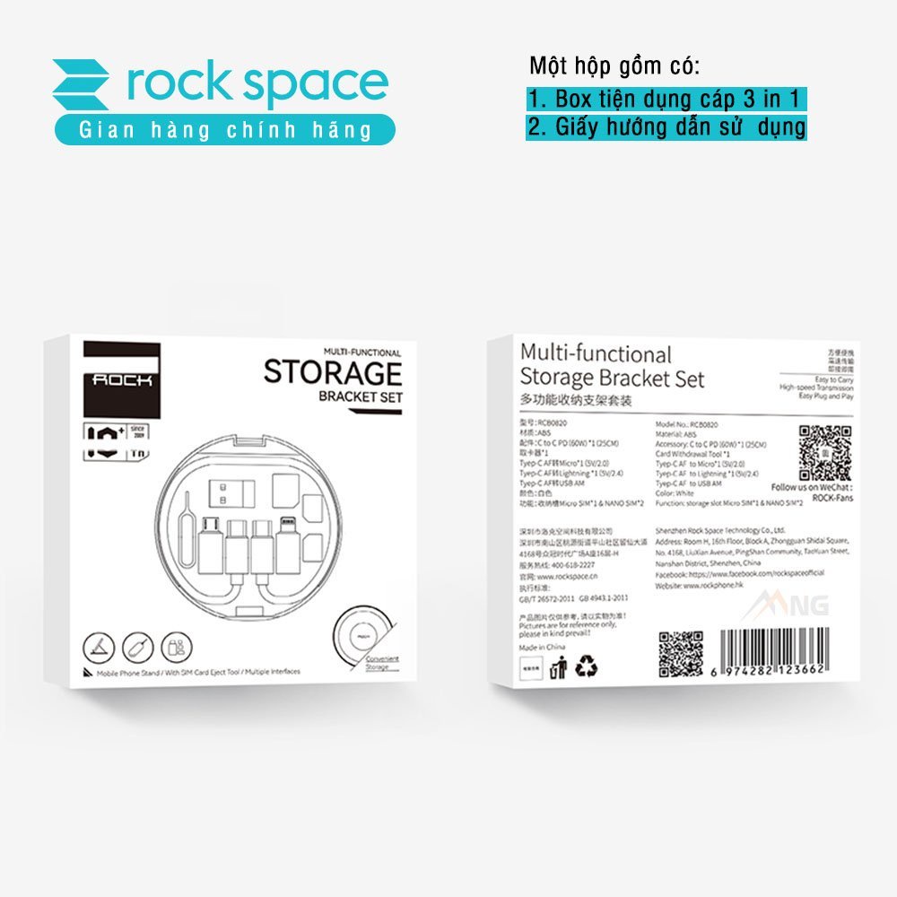 Sạc nhanh mini đa chức năng Rockspace cho IPhone, Samsung, Laptop, nhỏ gọn -Hàng chính hãng