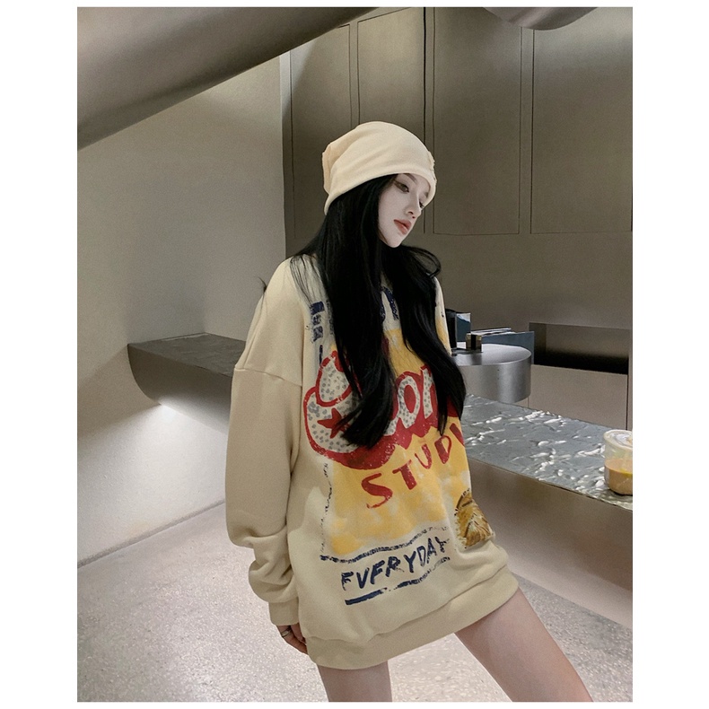 Áo Sweater Nữ Tay Dài Cổ Tròn In Hình Graffiti Phong Cách Hàn Quốc Dễ Phối Đồ | BigBuy360 - bigbuy360.vn