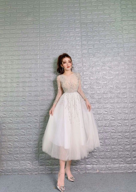 Đầm xoè tay dài công chúa kết chuỗi cườm bằng tay sang trọng TRIPBLE T DRESS - size S/M/L/XL - MS14V
