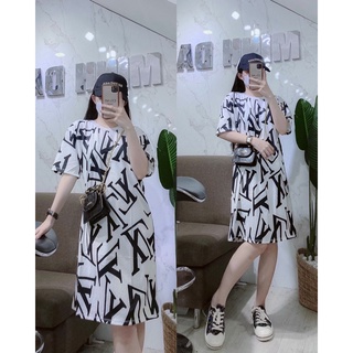 Đầm thun suông hoạ tiết ẢNH THẬT