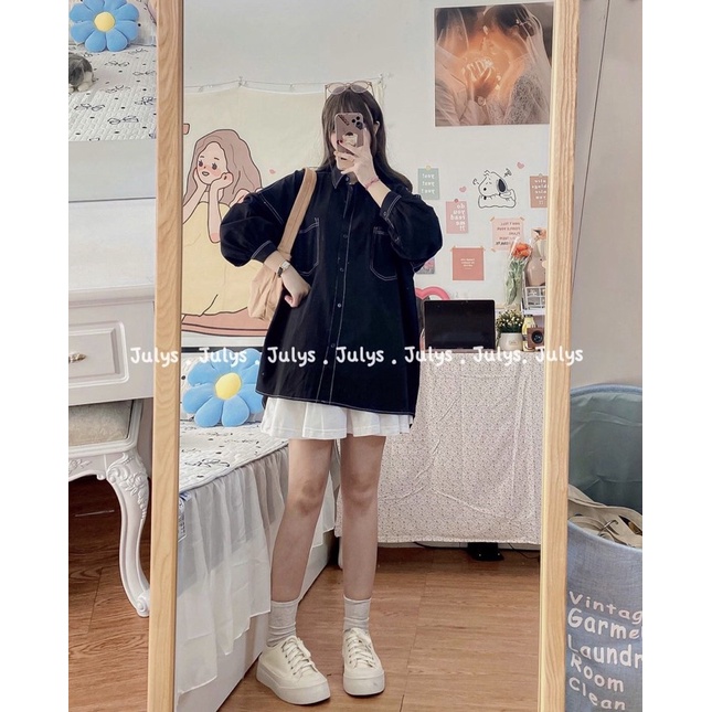 Áo sơ mi thô chỉ nổi oversize (ảnh thật cuối bài)