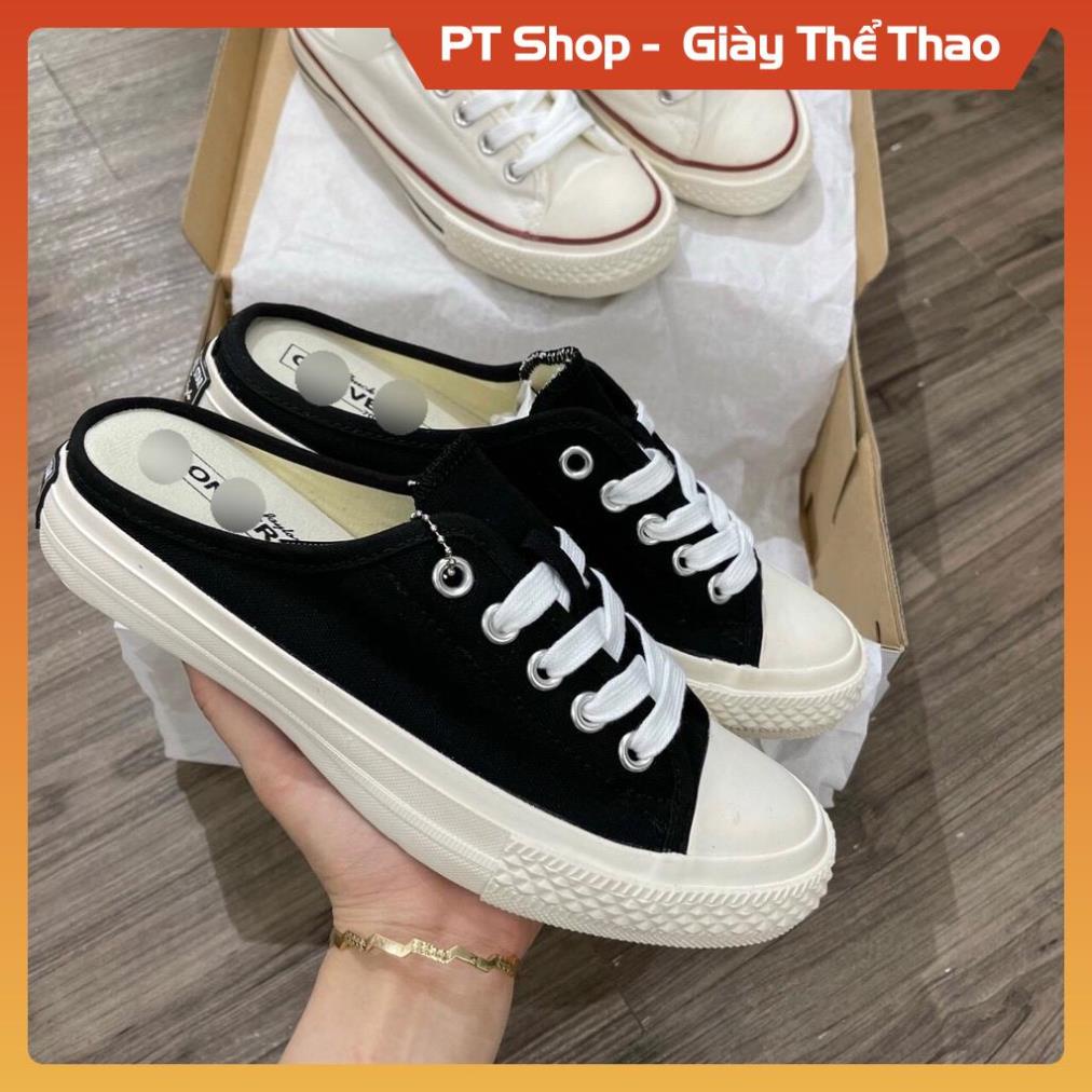 [FreeShip] Giày CV 1970s sục đen trắng thấp cổ, Giầy Cv đạp gót trắng đen đế kem full hộp Sneaker