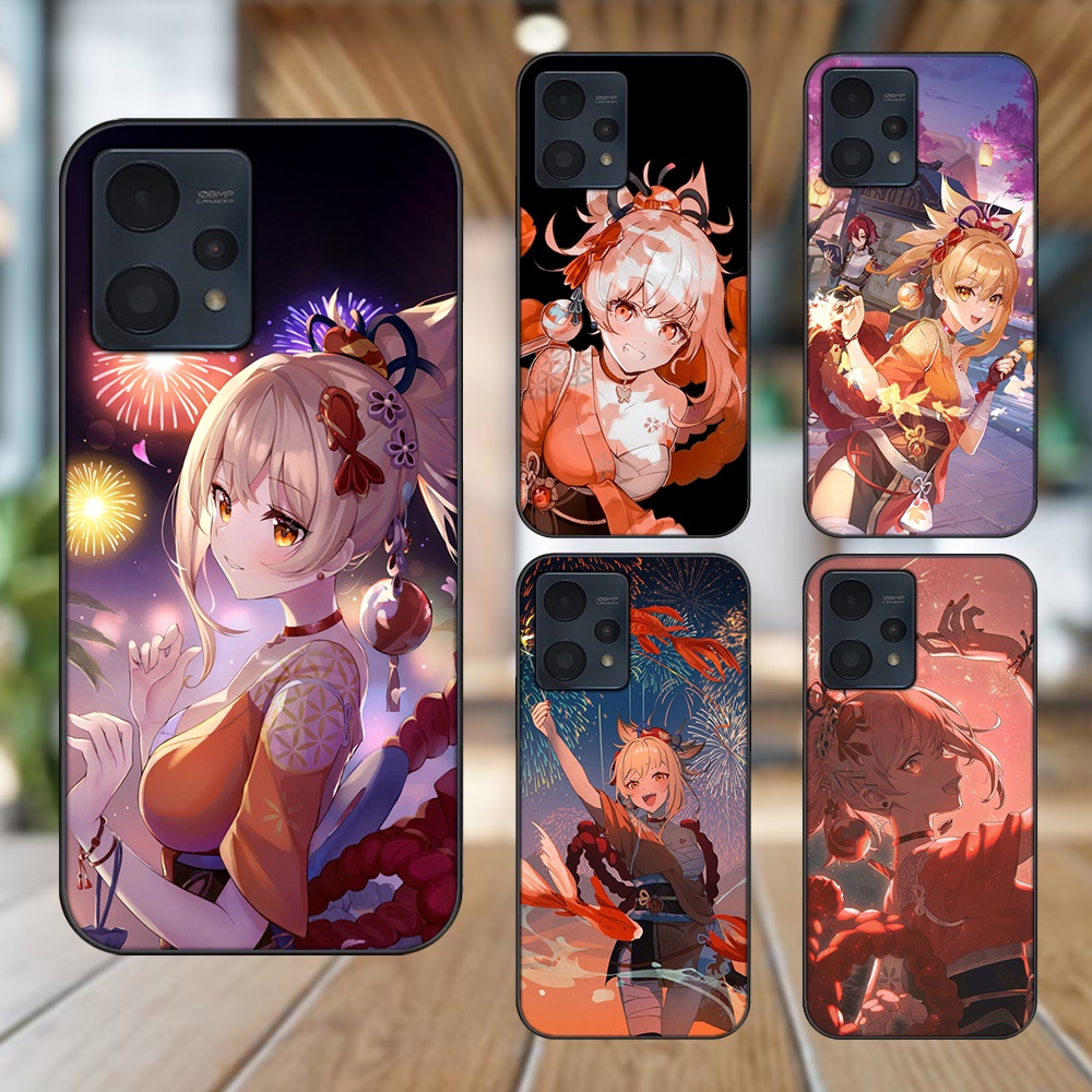 Ốp lưng Realme 9, 9 Pro, 9 Pro Plus viền đen in hình Yoimiya Genshin Impact