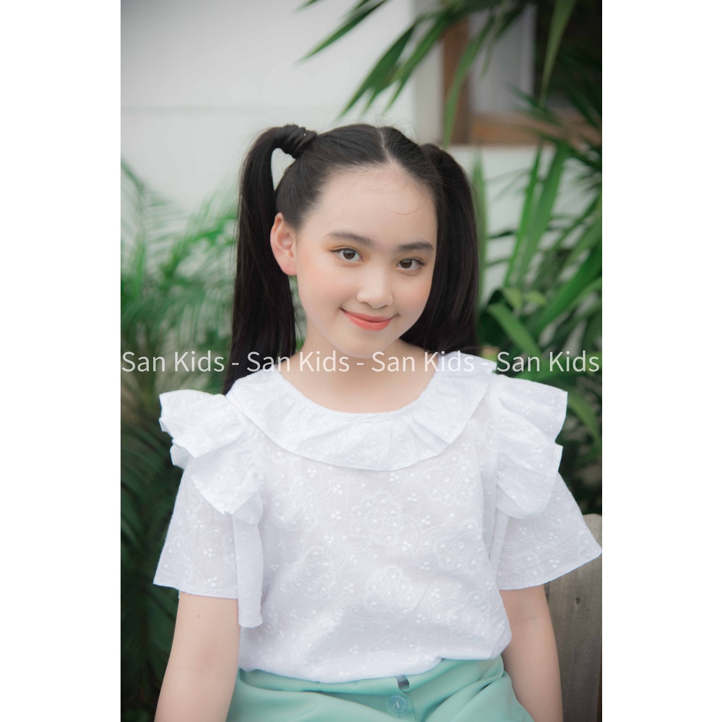 Áo bé gái San Kids ASK11 - Áo trắng tiểu thư thêu hoa