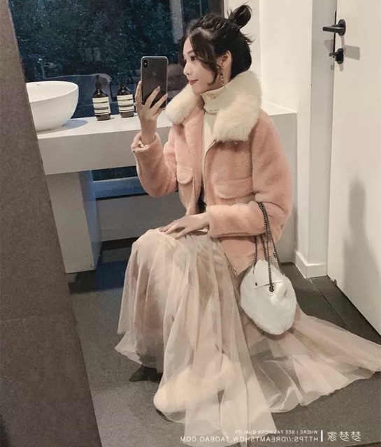 ÁO KHOÁC LÔNG THỎ CỔ LÔNG QCCC