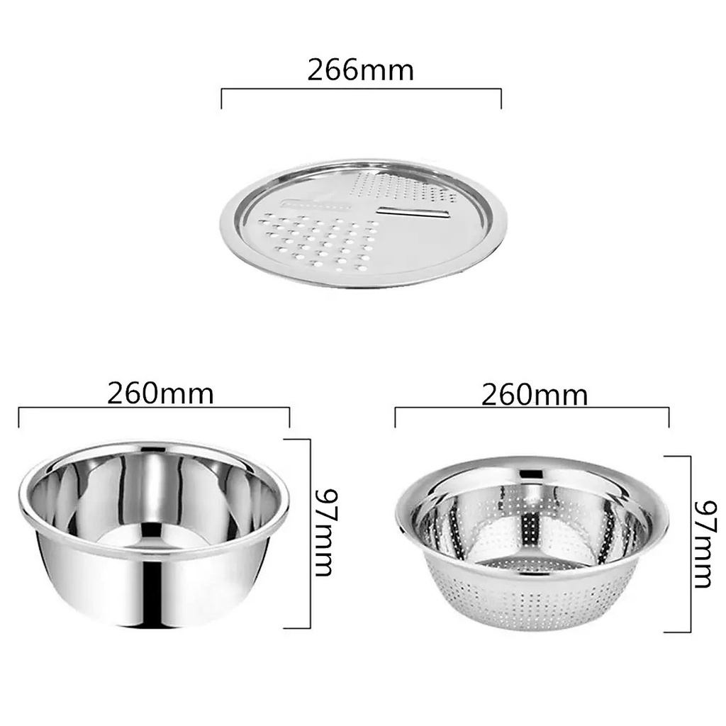 [Rổ cạo củ quả Inox 3 món] Bộ rổ Inox kèm nạo rau củ 3 món siêu tiện ích