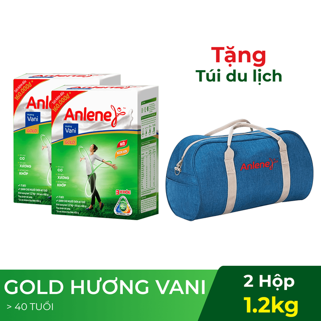 [Tặng túi du lịch] Bộ 2 hộp giấy Anlene Gold Vanilla MovePro 1.2 Kg (BIB)