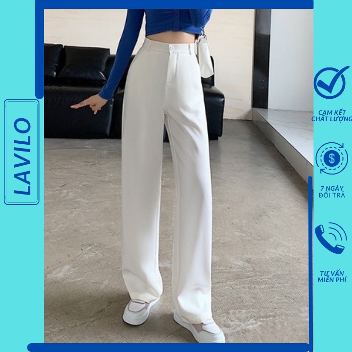 Quần ống rộng nữ cạp cao bigsize dáng suông đứng công sở mặc nhà đẹp LAVILO QD04