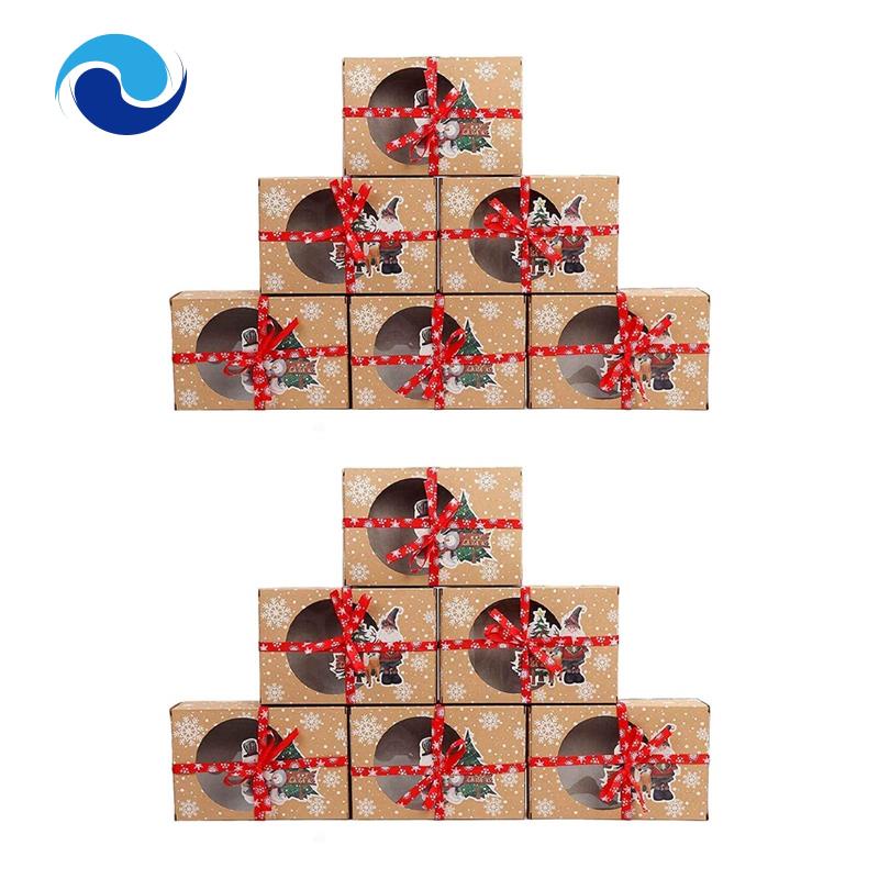 Bộ 24 Hộp Giấy Kraft Đựng Bánh Quy Phong Cách Giáng Sinh