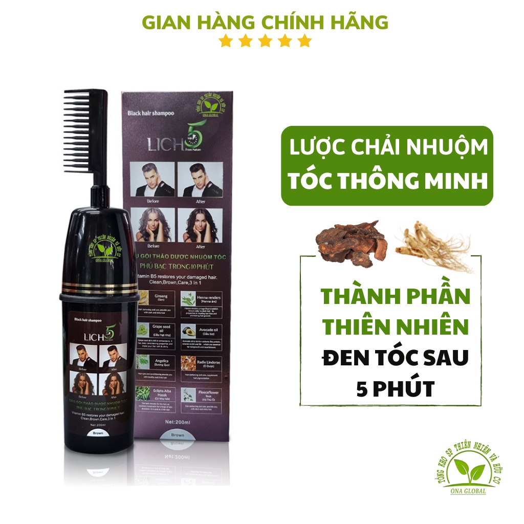 Lược nhuộm tóc thông minh Cocayhoala Lược chải nhuộm tóc phủ bạc thảo dược Lich 5 lên màu đen tóc sau 5 phút 200ml