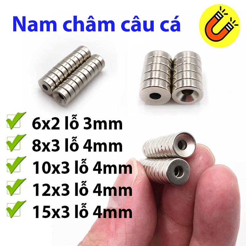 Nam châm câu cá có lỗ nhiều kích thước siêu hút