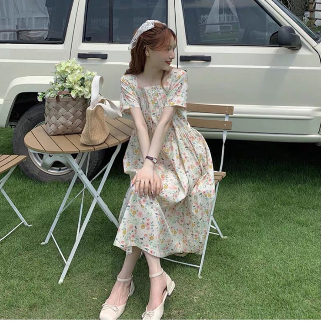 Váy babydoll hoa marry kiểu mới dáng tiểu thư, đầm hoa vintage cộc tay có thắt nơ eo, đầm nữ dự tiệc dáng đẹp -CKV9005 | BigBuy360 - bigbuy360.vn