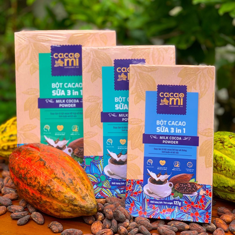 Thức uống socola - Bột cacao sữa hoà tan 3in1 thơm ngon CacaoMi đặc sản Việt Nam chuẩn xuất khẩu hộp 217g