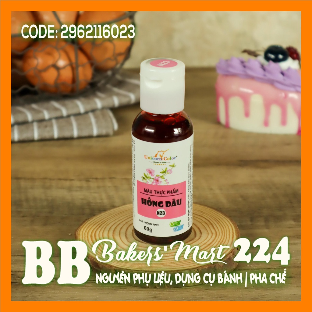60gr - A23 Màu HỒNG DÂU thực phẩm làm bánh dạng NƯỚC SIRO Unicorn