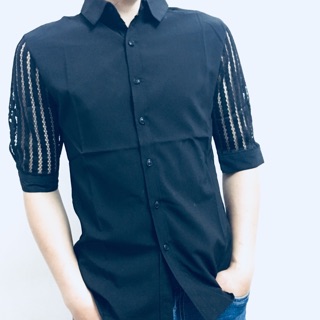 Áo sơ mi nam phối ren, tay lỡ
