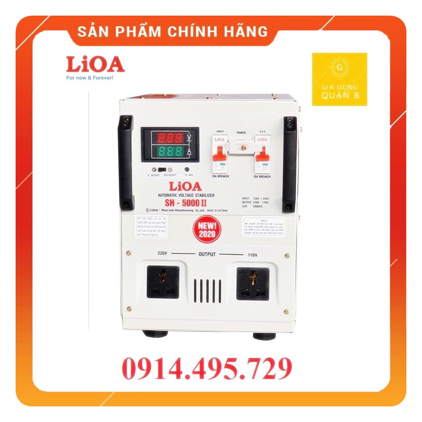 Ổn áp LiOA 5KVA 1 pha chính hãng Nhật Linh 5KW 5000VA 5000W dây đồng thế hệ mới nhất 2 aptomat đồng hồ LED