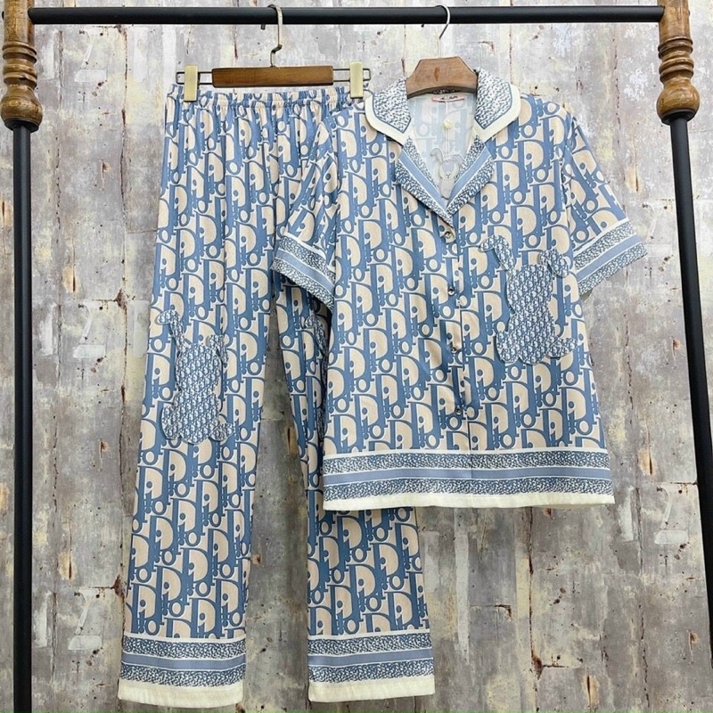 Pijama cộc dài di o thỏ xanh xước mulisi lụa xước tô châu cao cấp quảng châu II020.