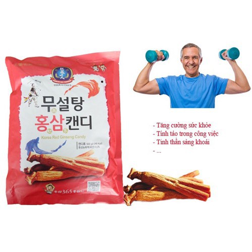 KẸO HỒNG SÂM KHÔNG ĐƯỜNG ĐỎ 365 HÀN QUỐC- ( BỊCH 500G) - LOẠI NGON - KẸO SÂM HÀN QUỐC