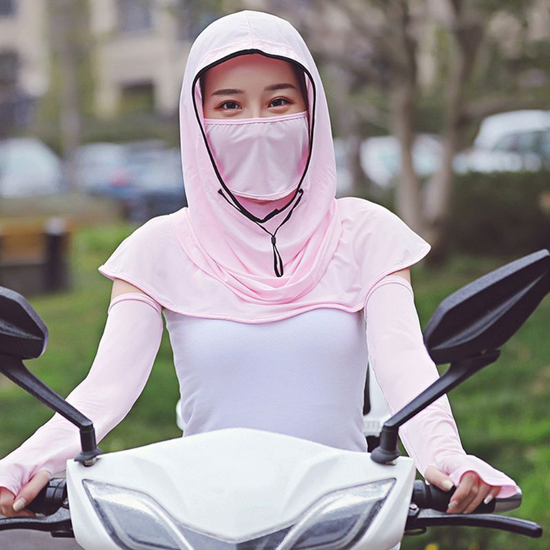 Mũ Trùm Đầu Kiêm Khăn Quàng Cổ Chống Nắng / Tia UV Bằng Lụa Lạnh Thời Trang Cho Nữ