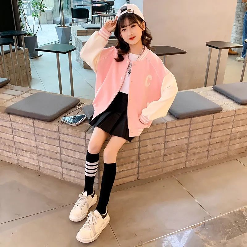 Hàng Có Sẵn Áo Khoác Bóng Chày Đồng Phục Bóng Chày Thời Trang Đường Phố Phương Tây Hình Chữ C Phong Cách Hàn Quốc Thời Trang Mùa Xuân 2022 Dành Cho Bé Gái