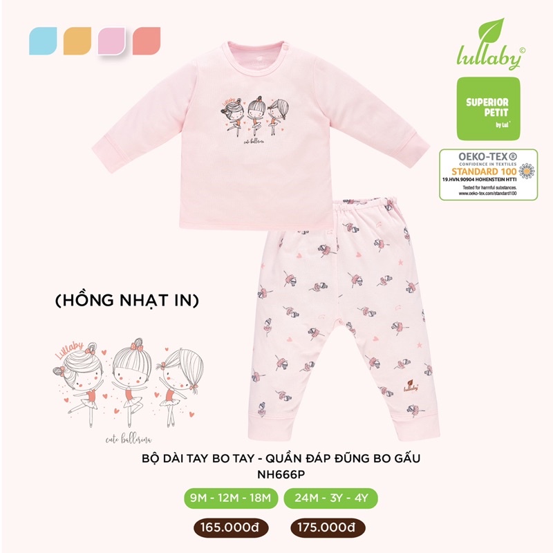 {Nhùn nhùn}Bộ Lullaby dài tay cài vai chất petit đủ size 6-9m đến 4y (màu như hình)