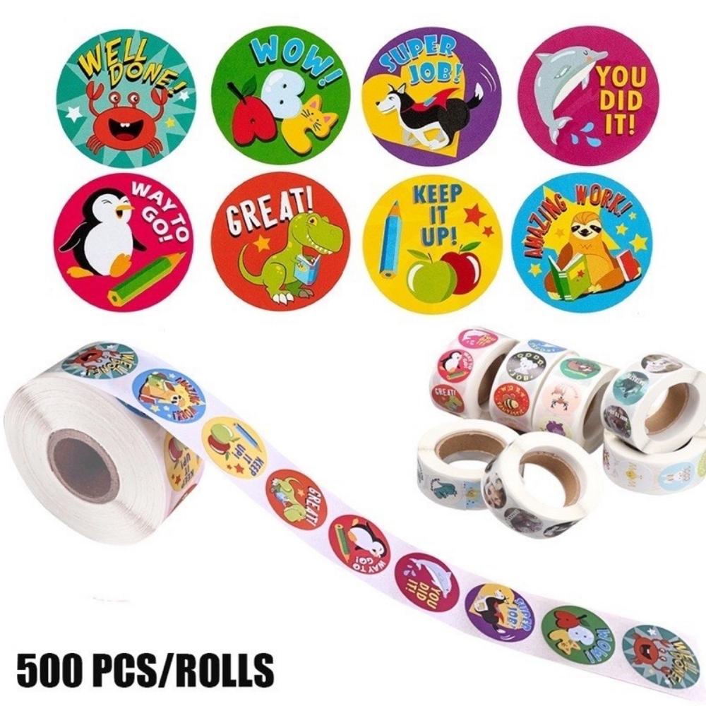 Sticker cuộn 500 hình dán các nhân vật hoạt hình và icon dễ thương, sticker trang trí dán sổ khen thưởng học sinh