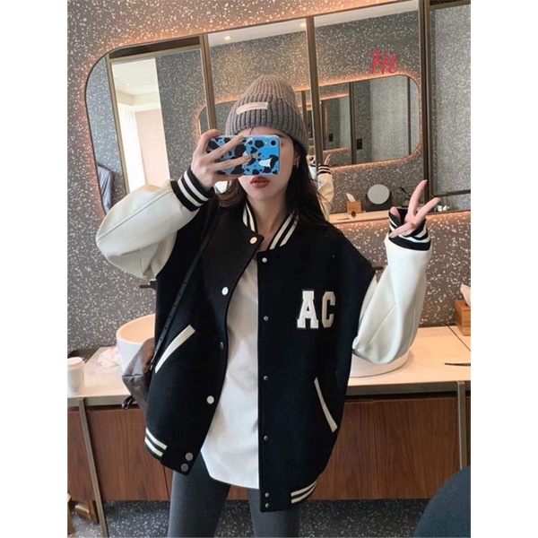 Áo bomber nỉ phối tay chữ AC Ht
