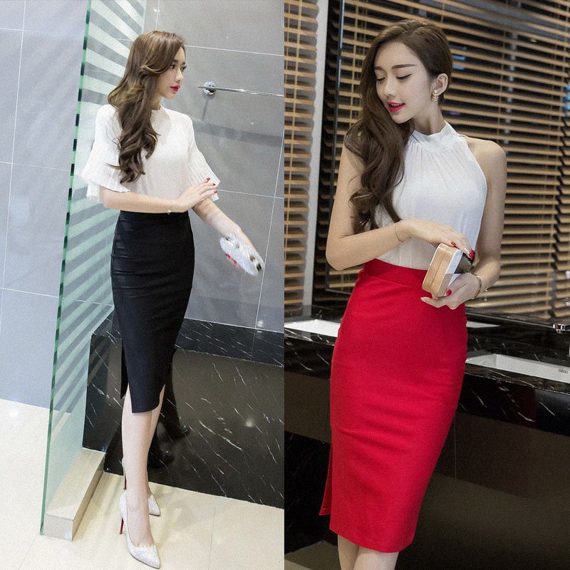 Chân váy công sở dài bigsize CR63V09 màu đen xẻ tà dài 63cm [size từ 48-85kg] | BigBuy360 - bigbuy360.vn