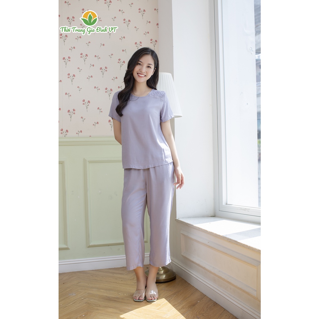 Bộ lanh mặc nhà quần lửng, áo cộc trơn nữ B26.2106 - Thời Trang Gia Đình VT | BigBuy360 - bigbuy360.vn