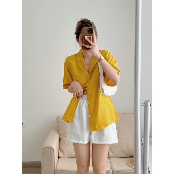 [Ảnh thật/Video] Áo sơ mi đũi lạnh Salim thiết kế Cổ V Áo sơ mi basic Hàn Quốc