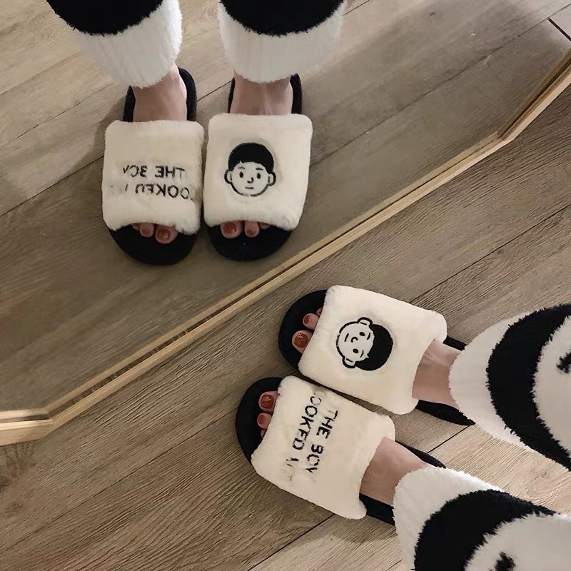 Dép bông cặp đôi cute đế xốp lông mịn chống trơn đi được cả ngoài đường