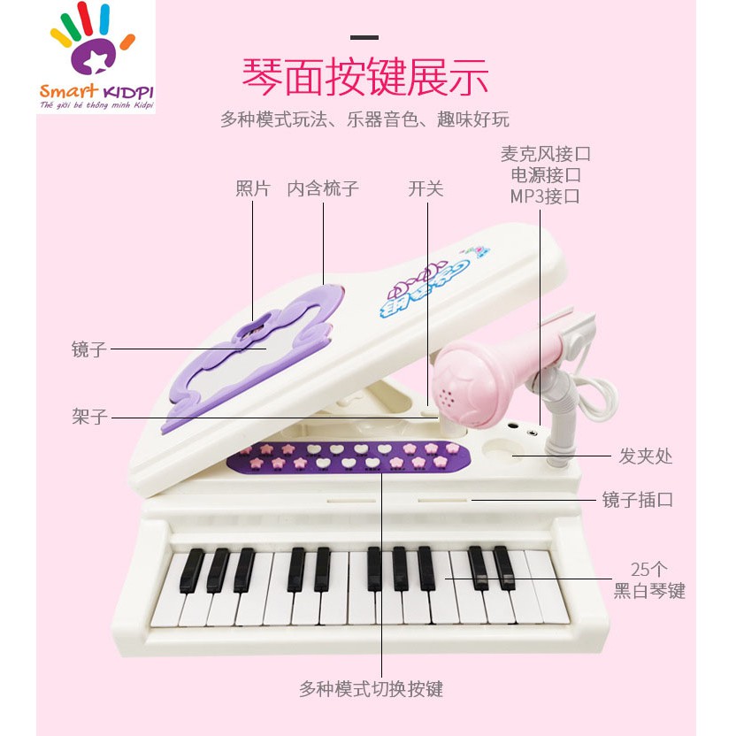 FREESHIP- Đồ chơi ĐÀN PIANO SIÊU DỄ THƯƠNG NHIỀU CHẾ ĐỘ CÓ MIC, CÓ GHẾ NGỒI KÍCH THƯỚC THẬT 50CMX29CMX26CM