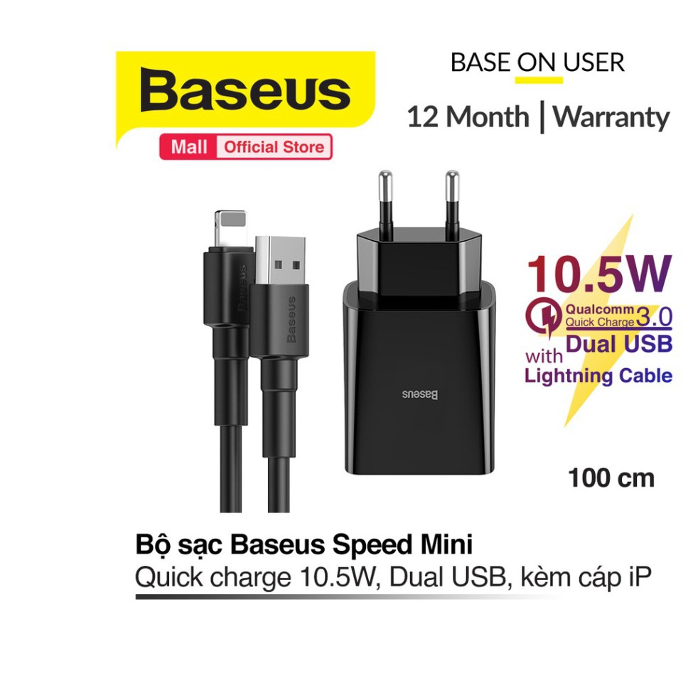 Baseus Speed Mini Bộ Sạc Nhanh Hai Cổng USB Cho Iphone Ipad Bộ sạc du lịch tiện lợi