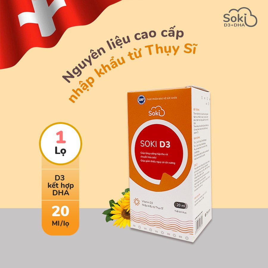 COMBO 3 HỘP SOKI D3 BỔ SUNG VITAMIN D3 TĂNG HẤP THU CANXI - GIẢM CÒI XƯƠNG Ở BÉ