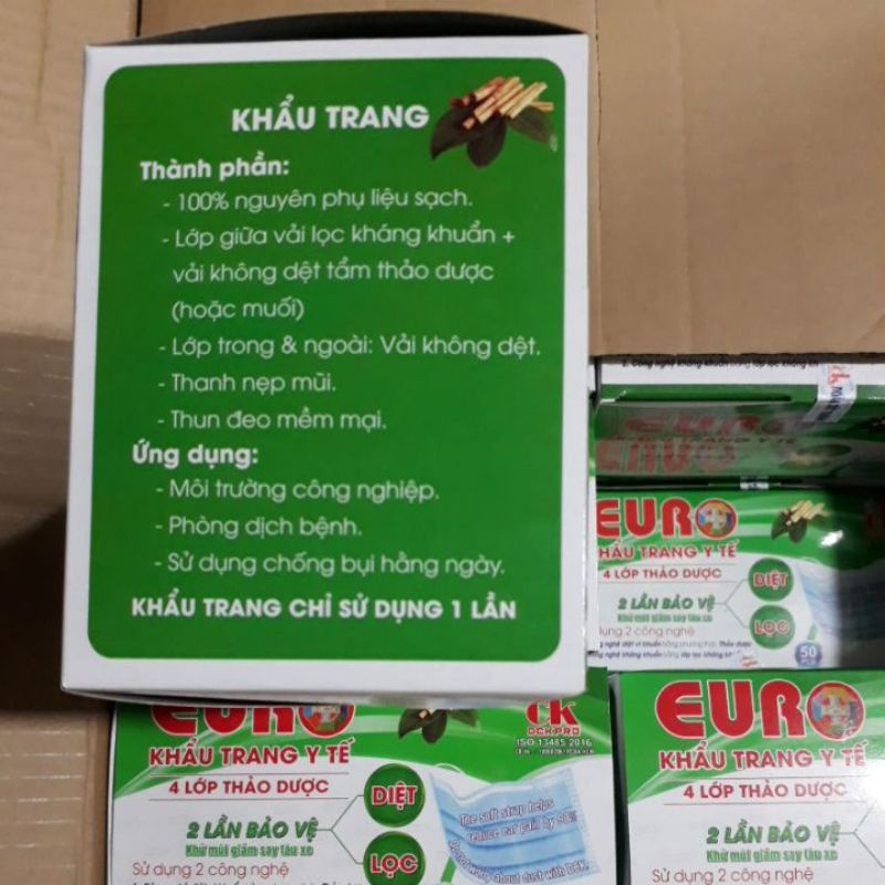 KHẨU TRANG Y TẾ EURO XANH 4 LỚP THẢO DƯỢC CÔNG TY TNHH DỆT KIM ĐOÀN TẤT THÀNH 1 HỘP 50 CÁI