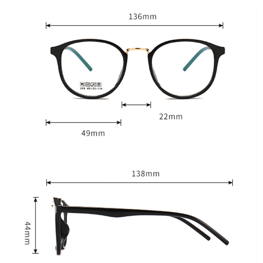 Gọng kính cận nam nữ T209 mắt kính tròn càng nhựa dẻo nhiều màu | BigBuy360 - bigbuy360.vn