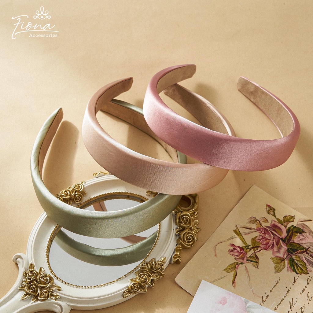 Bờm tóc cài tóc headband lụa trơn màu satin cổ điển FIONA