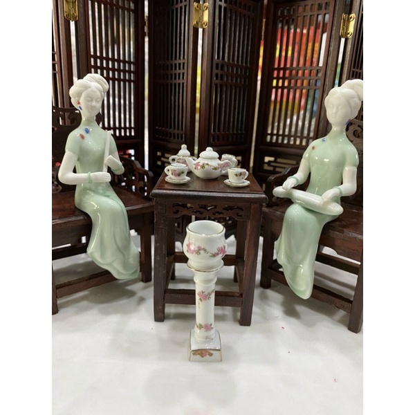 Bộ ấm trà tí hon bằng gốm sứ 11 món để trang trí