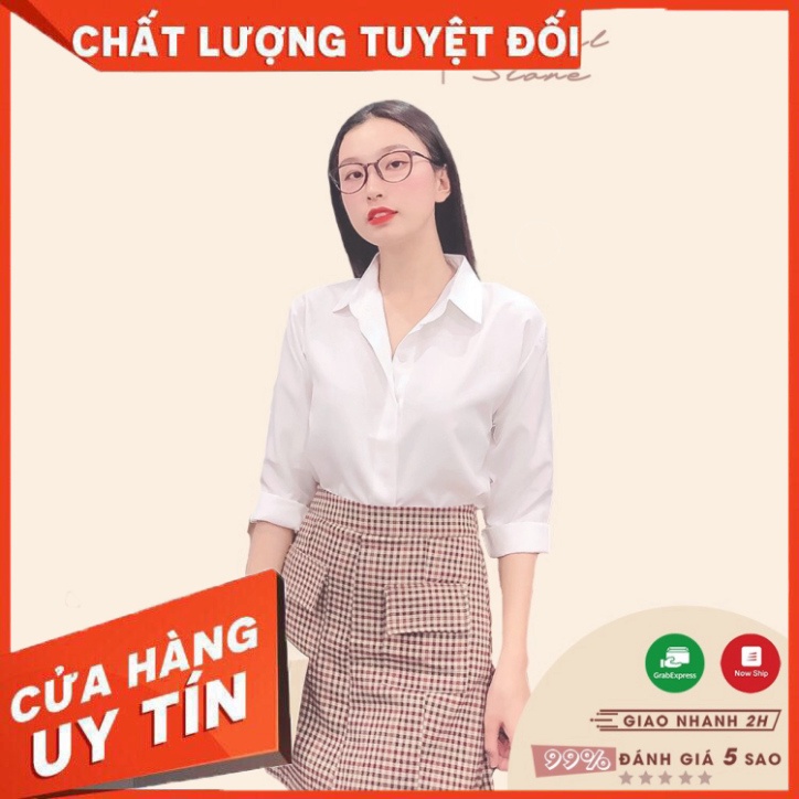Áo sơ mi trắng, đen dáng suông basic THOCA HOUSE freesize dưới 56kg, chất vải mềm thoáng, nút ẩn - Hàng nhập khẩu