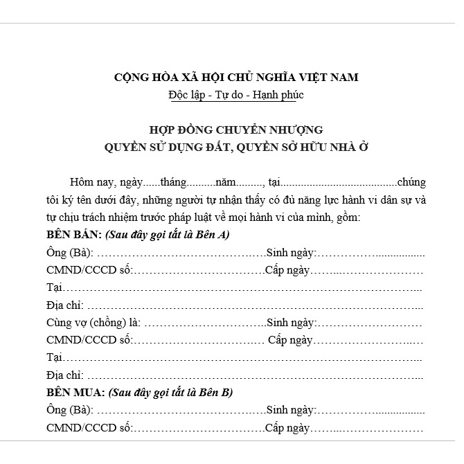 Mẫu hợp đồng mua bán nhà đất, hợp đồng chuyển nhượng quyền sử dụng đất + Tài liệu hướng dẫn của Luật sư